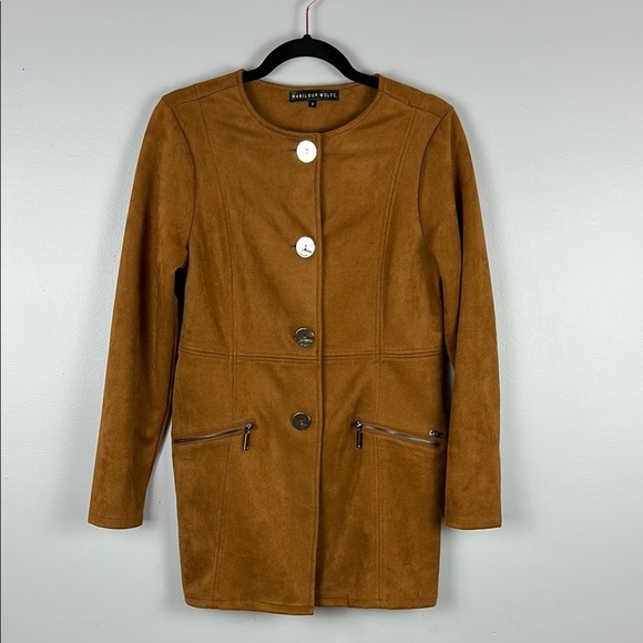 Mariloup Wolfe Retro Boho Faux Suede Button Front Transition Jacket Small Brown - Picture 2 of 12